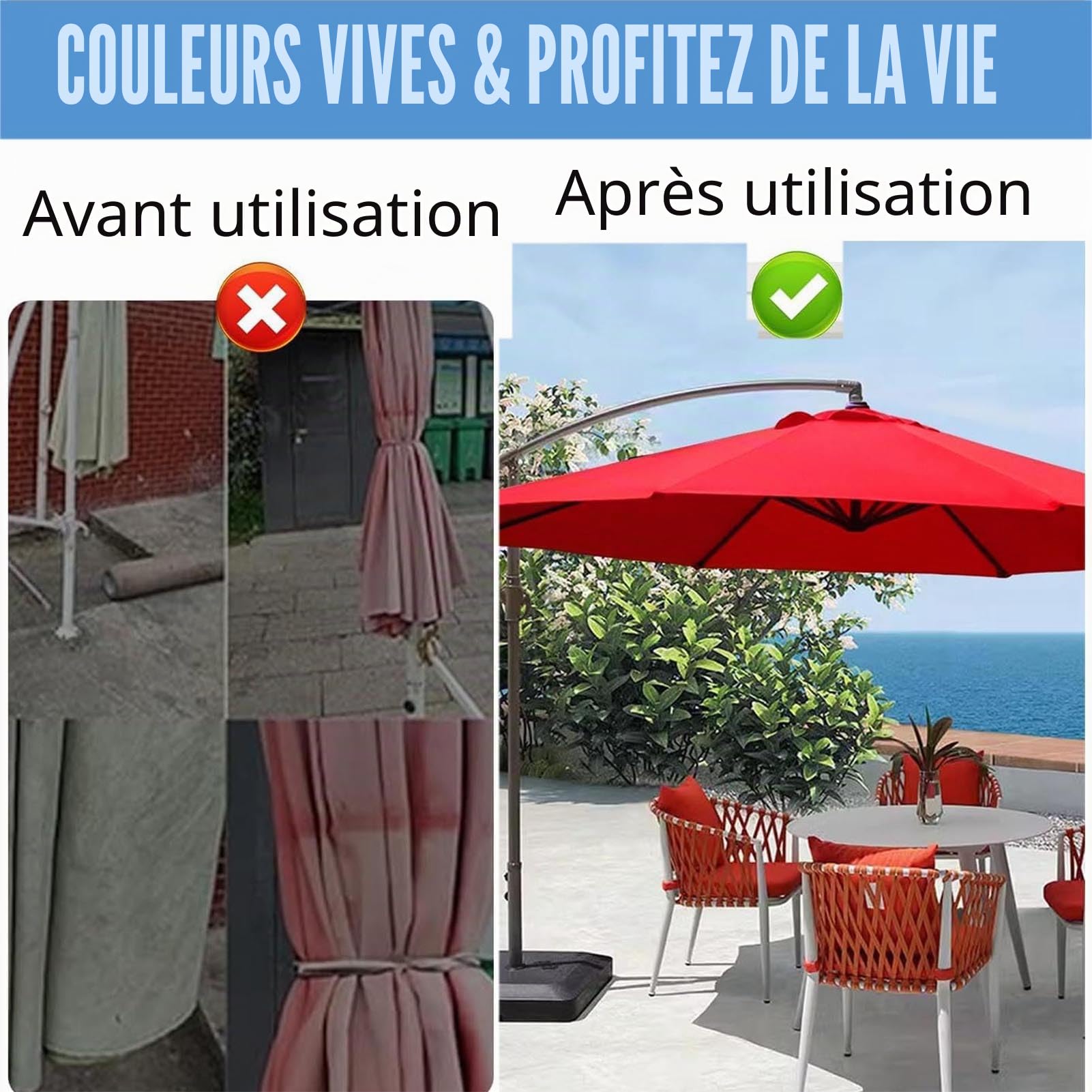 Toile de Rechange pour Parasol 4,0-2,0 Mètres 6/8 Baleines, Extérieur Auvent de Remplacement avec 8 Baleines (4m/13.1ft, Beige)