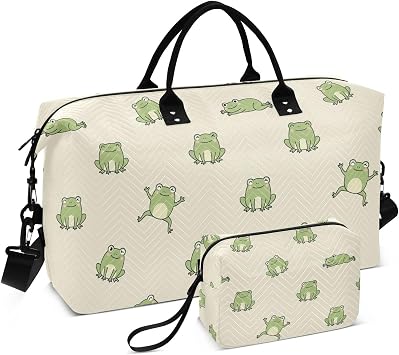 Cartoon Frogs Travel Duffel Bag for Men Women with Makeup Bag Weekend Overnight Carry On Bags for Getaway Weekend Travel