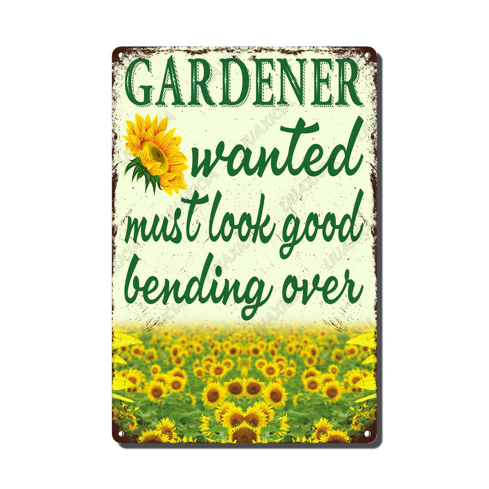 Rustic Metal Decor Vintage Gardener Wanted Bending Over Vintage Garden Funny Metal Sign Vintage Style Signs Wall Signs Cafe and bar Wall hanging 8x12 inch-Tin sign