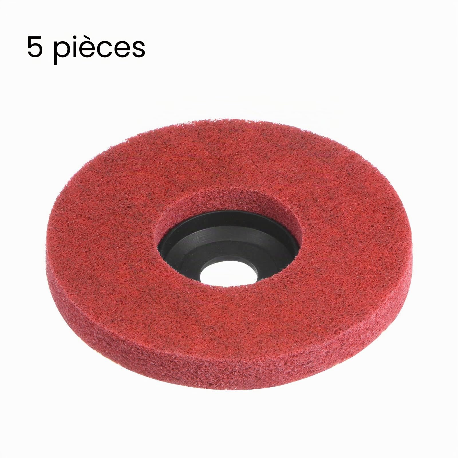 QUARKZMAN 5pcs Nylon Fibre Polissage Roue 4" x 5/8" Abrasif Meules Ponçage Lustrage Disque 240 Grain 9P Non Tissé Abrasif Volet Disque Meulage Polissage Roue pour Angle Meuleuses, Rouge