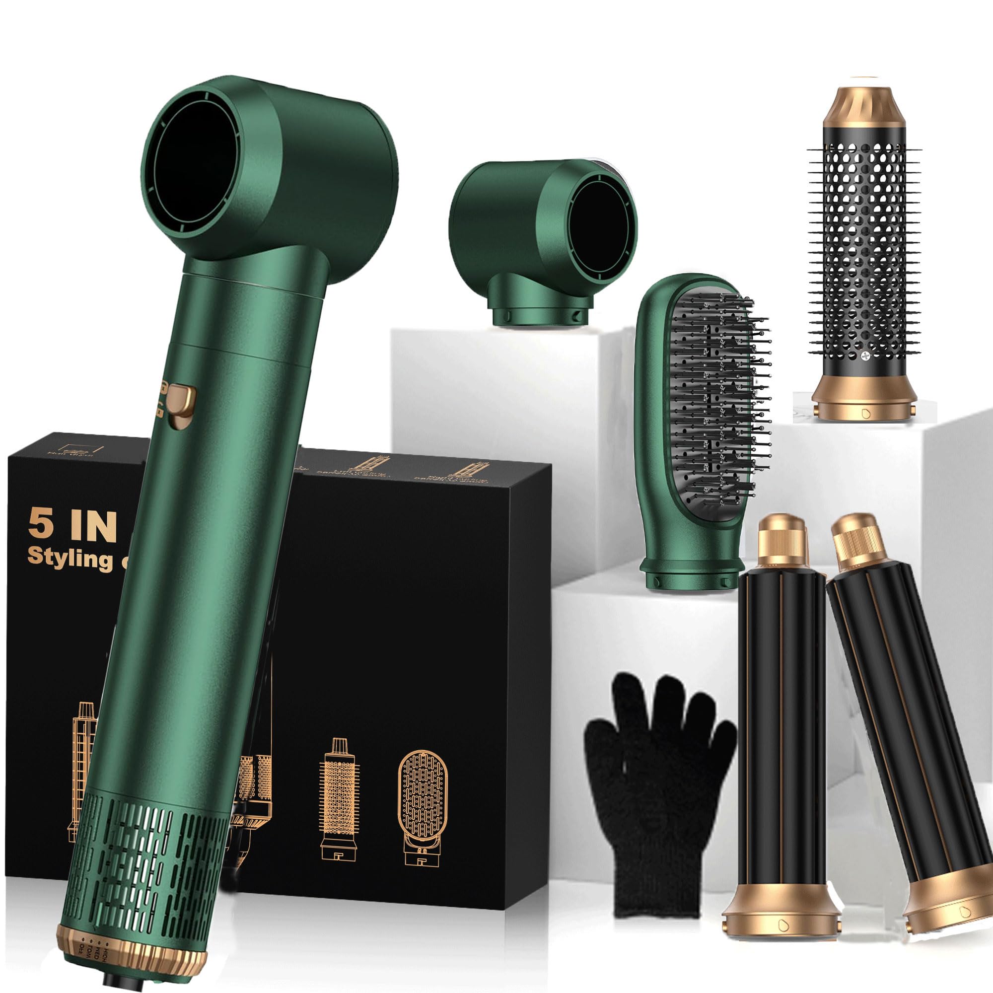 OKWRAP 5-in-1 Hot Air Styler &amp; Blow Dryer Brush Set - 700W Gentle Temperature Hair Multi-Styler with Auto-Wrap Curlers &amp; Round Brush for Fine, Thin, or Damaged Hair, 100-120V US Outlet Only