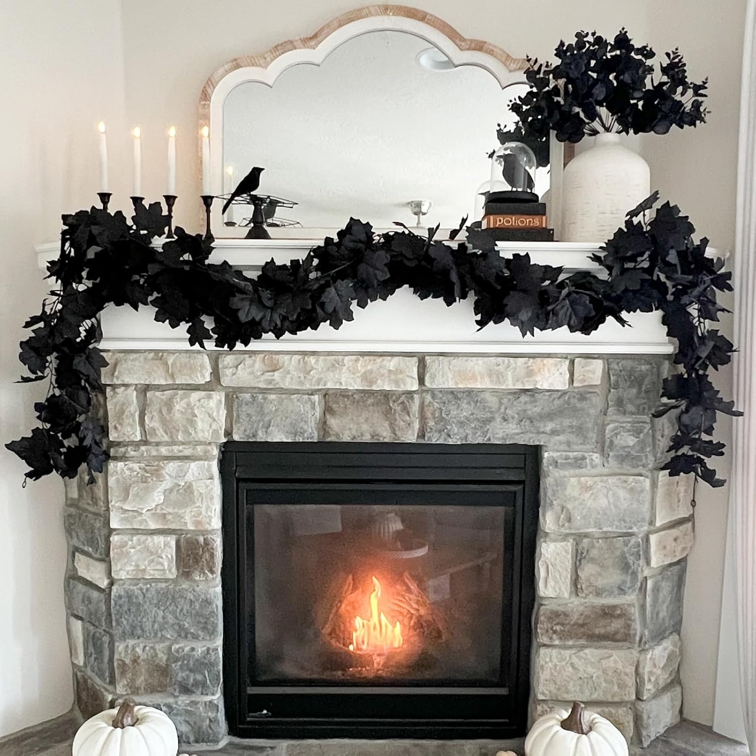 CQURE Black Maple Leaf Garland, 6PCS Halloween Garland Maple Leaves Fall Leaves Hanging Vines Halloween Thanksgiving Decor for Home Table Front Porch - Image 8