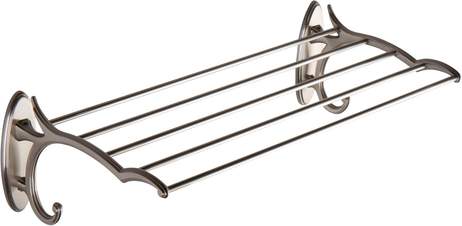 Ginger Hotel Bathroom Shelf with Towel Bar (24-inch) Solid Brass Frame Wall Shelf for Towels, Cloths, Bathroom Accessories - Satin Nickel
