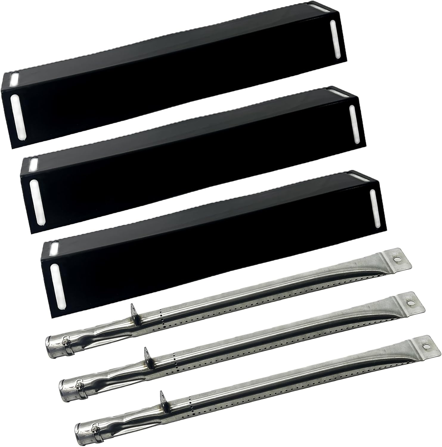 Direct Store Parts Kit DG116 Replacement for BBQ Grillware GGPL-2100 Gas Grill Burners, Heat Plates-3 Pack (Stainless Steel Burner + Porcelain Steel Heat Plate)