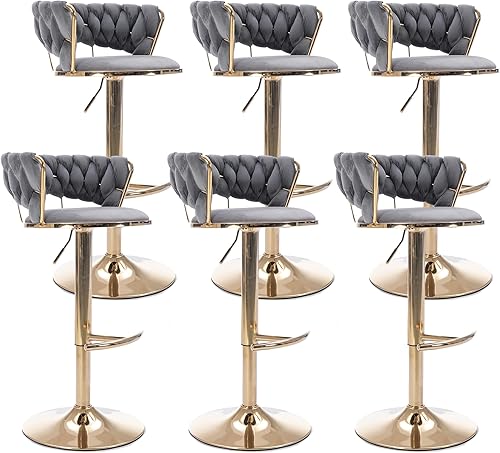 Miniatura 90 de Juego de 2 taburetes de bar de terciopelo giratorios con base de metal dorado, taburetes de bar modernos de altura de mostrador para cocina, pub,