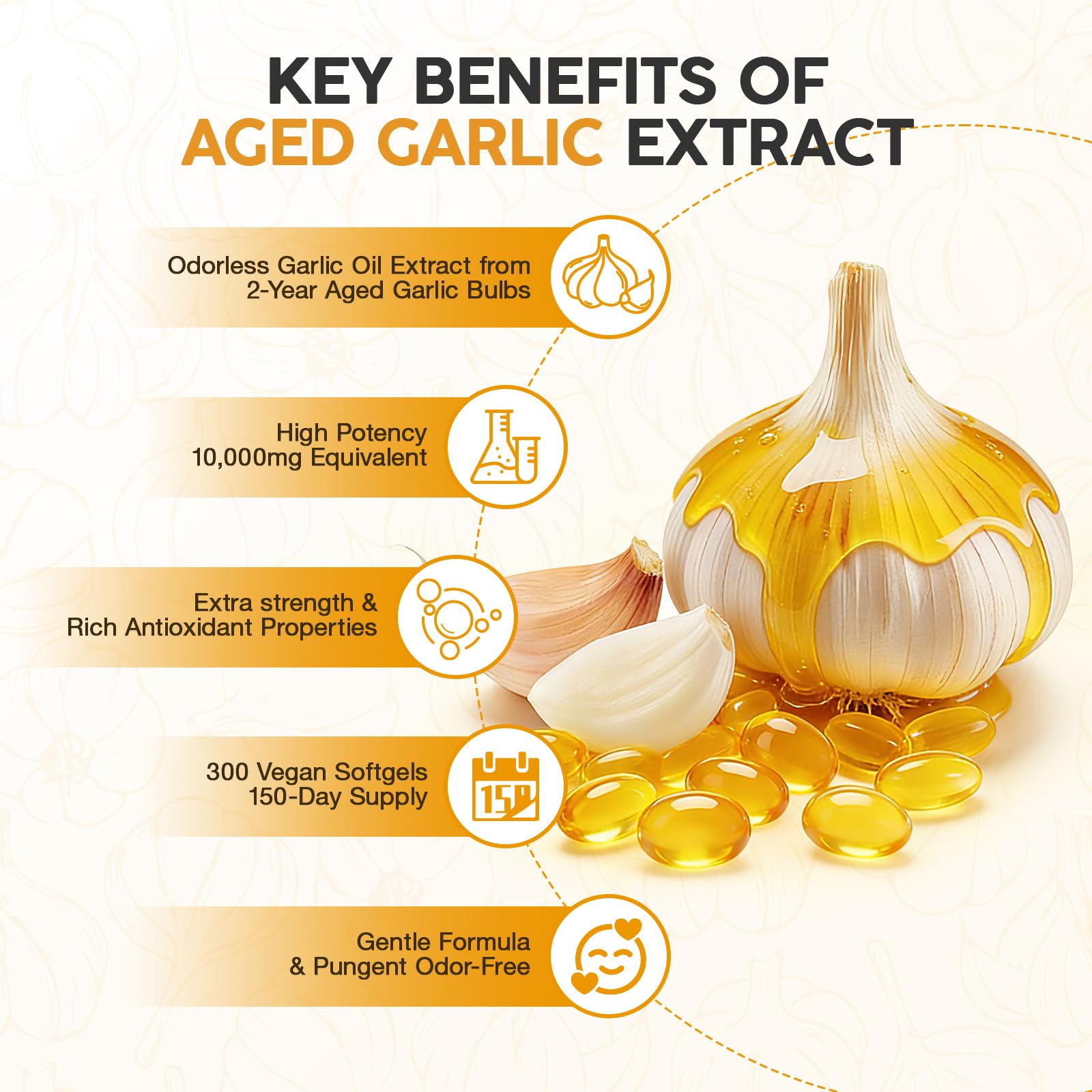 Aged Garlic Extract - 10,000mg Odorless Garlic Supplements for Heart & Immune Support – 2-Year Aged Garlic Extract Capsules Non-GMO, Gluten-Free, All-Natural, Antioxidant, 300 Softgels — Amazon image 4