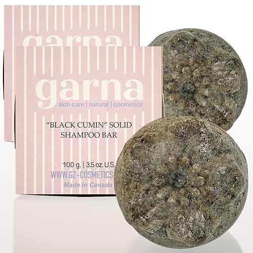Garna Black Cumin - Barra de champú sólido, 2 unidades de 3.5 onzas, natural, vegano, ecológico, más de 50 lavados, lavado de cabello de larga