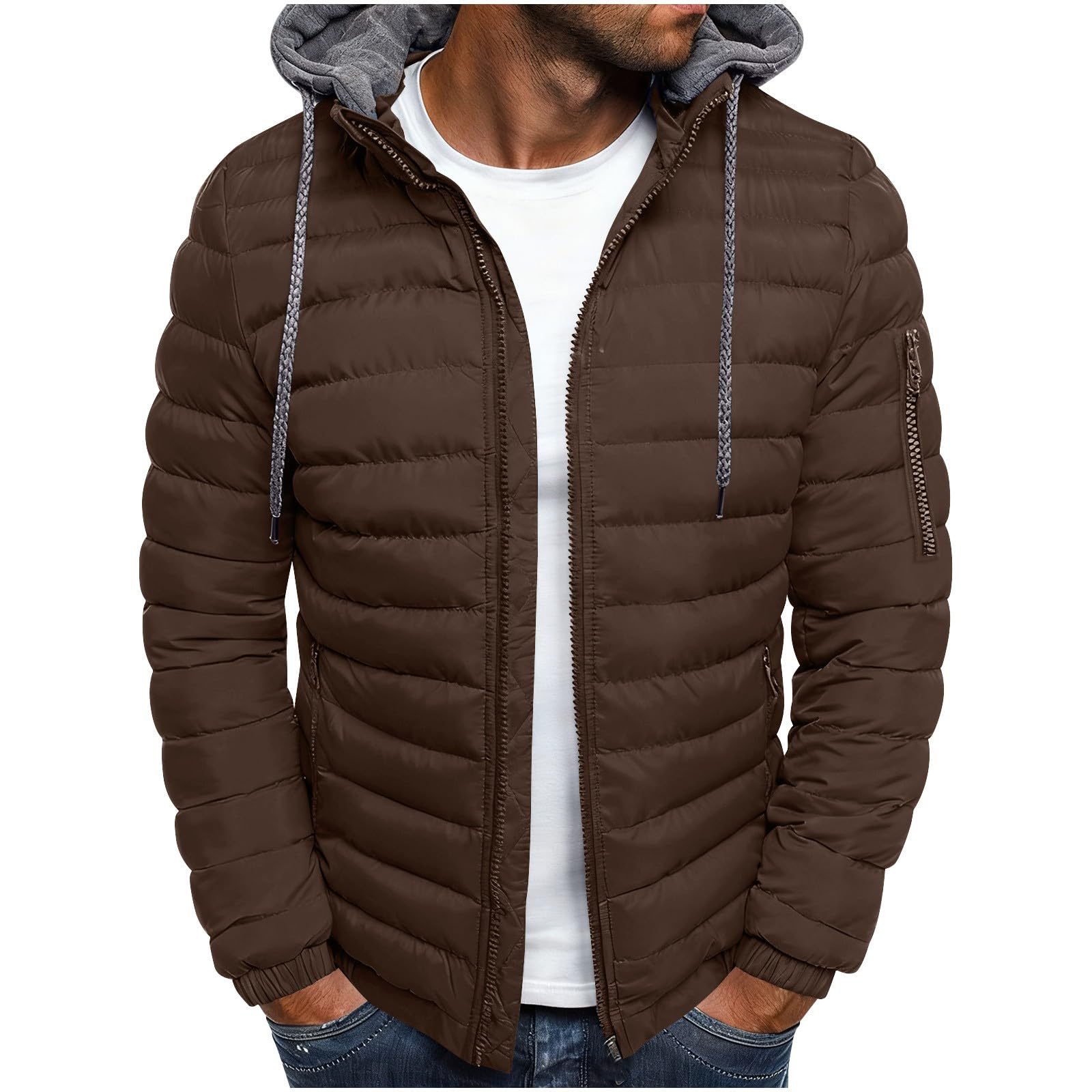Winter Jackets for Men Lightweight Puffer Jacket with Hood Full Zip Up Padded Coat Packable Quilted Outwear