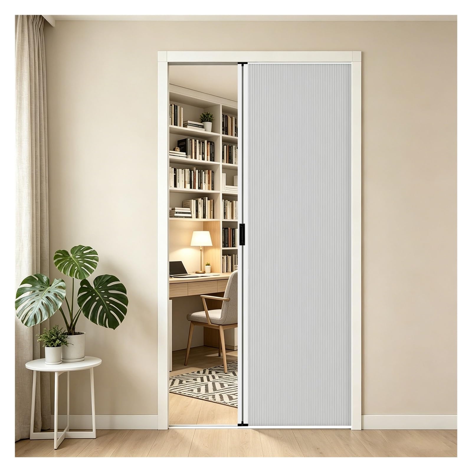 Space-Saving Study Accordion Door with Lock, No Drill Divider Screen for Closet Pantry Laundry Room, Customizable Flexible Interior Kitchen Folding Doors(White,100x200cm(39x79in))