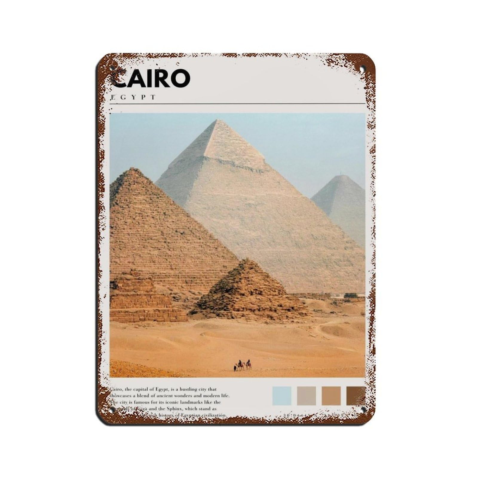 Cairo Giza Pyramids Art Egypt Travel Poster Tin Sign Vintage Metal Pub Club Cafe Bar Home Wall Art Decoration Poster Retro 12x16inch(30x40cm)