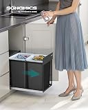 SONGMICS Kitchen Bin for Recycling and Waste, Built-in Rubbish Bin for Cabinet, 2 x 5.3 Gallon (20 L) Double Compartments, Smooth Pull-Out Design, Steel Frame, ABS Lid, Ink Black LTB951B01 - 2