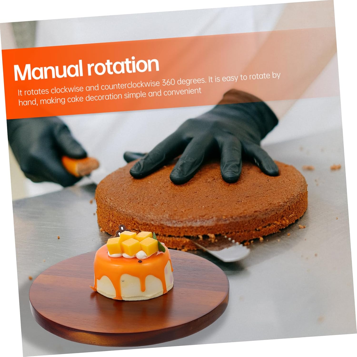 1pc Wooden Baking Turntable Revolving Cake Decorating Stand Non- for Stability Baking Accessory for Cakes and Pastries Great for Enthusiasts