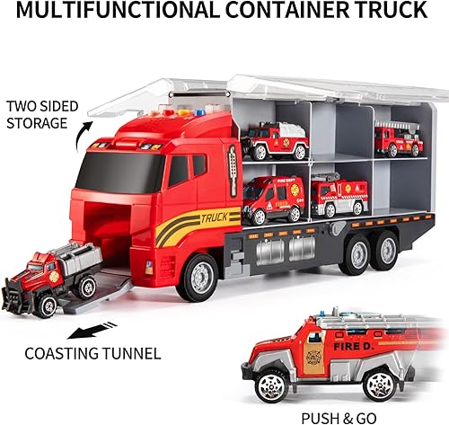 Miniatura 10 de TEMI Juego de juguetes de construcción de ingeniería fundida a presión con tapete de juego portacamiones carretilla elevadora excavadora mezcladora