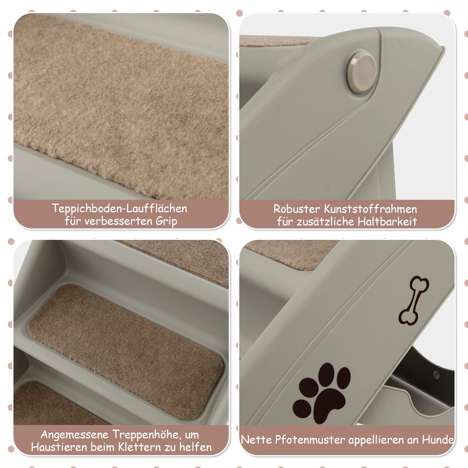 GOPLUS Escalera Plegable para Mascotas con 4 Peldaños, Escalera para Perros de Plástico, Rampa para Mascotas Portátil con Superficie Antideslizante, para Cama Sofá Coche, Carga Máxima 60KG, Gris