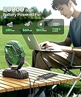 Vista 2 de Ventilador de camping portátil de 20000 mAh con luces, ventilador de batería recargable, tienda de campaña de playa al aire libre con 3 velocidades