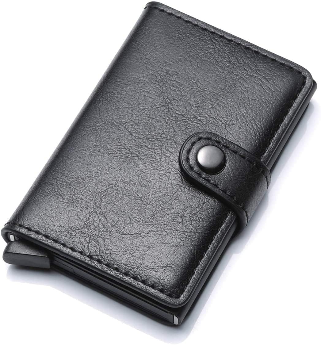 LIENJAER Credit Card Holder for Men, Leather Slim Wallet RFID Blocking Pop Up Aluminum Card Case High Capacity Credit Cards Wallet (Black)