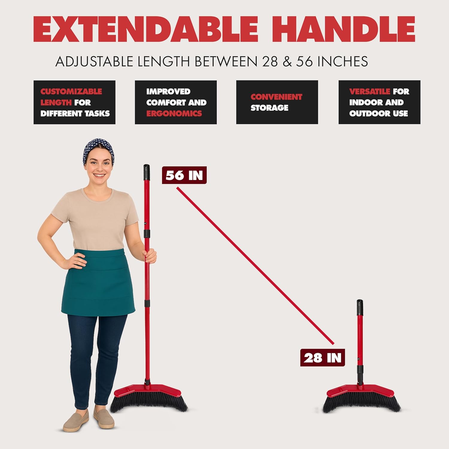 Da Vinci Curved Angle Broom & Dustpan Combo Pack (2) - Heavy Duty Broom for Indoor/Outdoor Sweeping, Steel Telescopic Handle, Durable PVC Bristles, Ideal for Pet Hair, Dust, Kitchen & Rough Surfaces