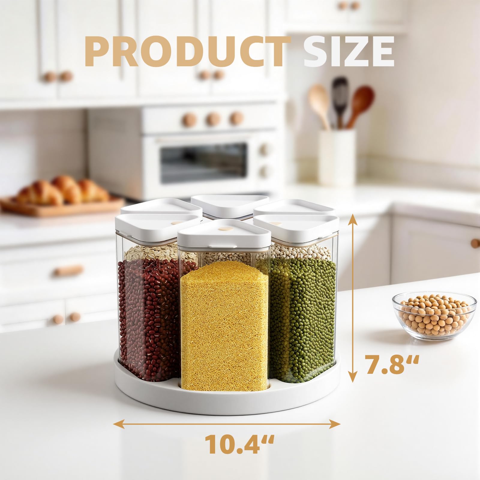 Dispenser per cereali e dispensa, 800 ml, set di contenitori per cereali, pasta, snack, piano di lavoro della cucina, design rotante a 6 griglie per un facile accesso
