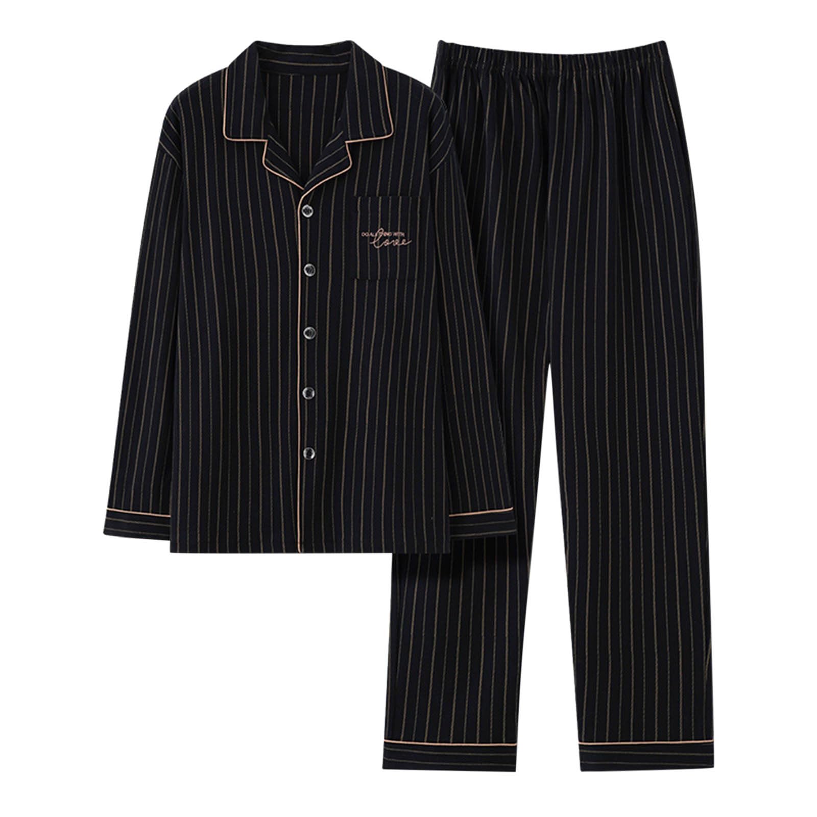 Pigiama Uomo Verticale A Righe Vestiti Due Pezzi Vestibilità Rilassata Set 2 Pezzi Cotone Confortevole Tuta Pigiameria E Pantaloni Pigiama