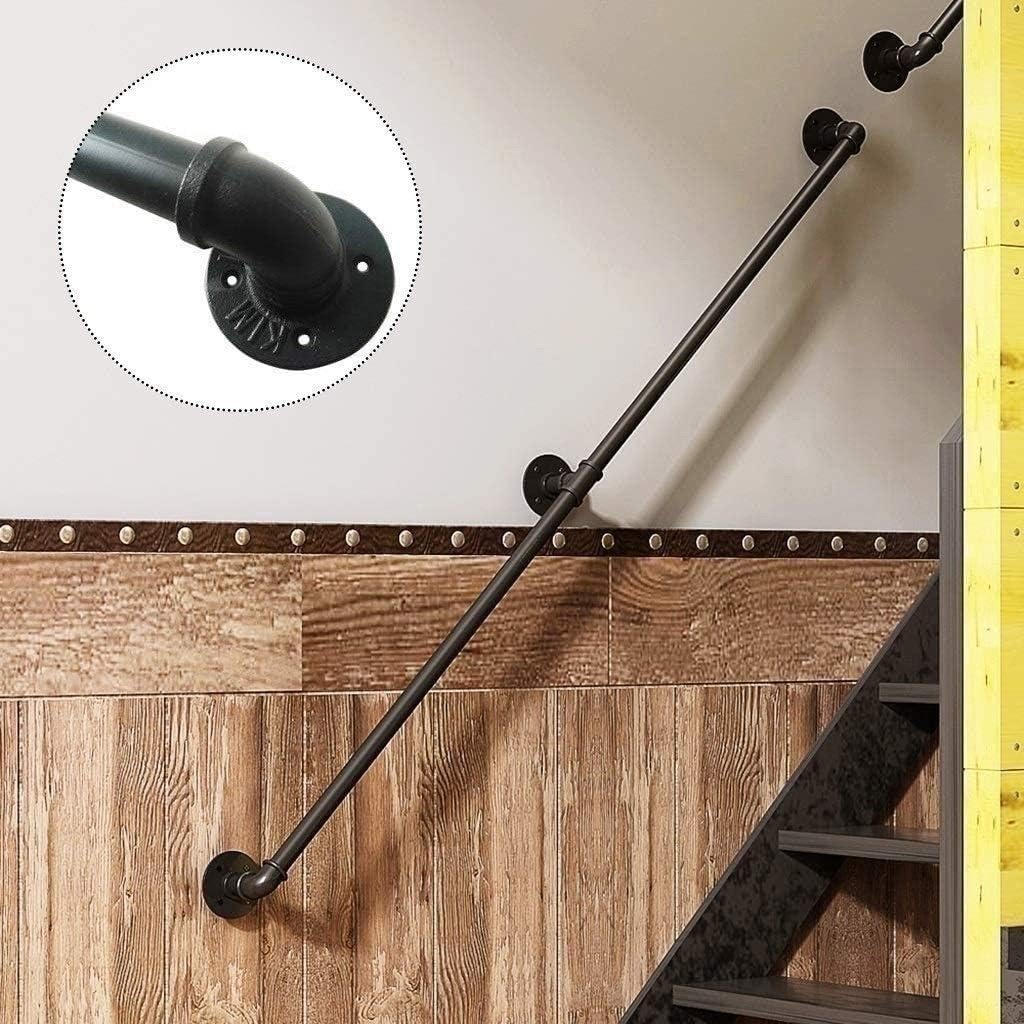MSHAHO Staircase Handrail Guardrail Banister,Metal Stairs Rail Indoor Outdoor Corridor Non-Slip Hand Rails Elderly Kids Grab Bar Wall Support Rod Vintage Handle/200Cm - - 