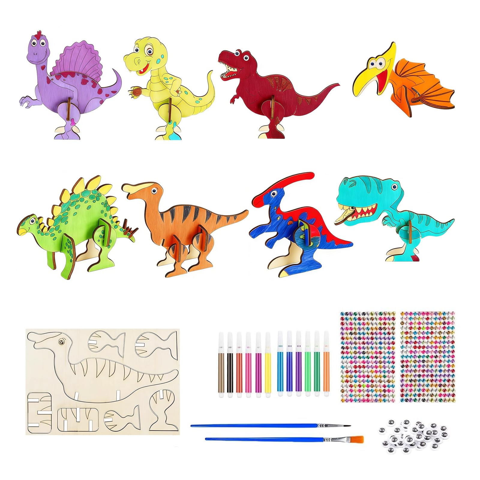 Pynzeka 16 piezas de conjuntos de manualidades de dinosaurios de madera, rompecabezas 3D de madera para pintar, juguetes creativos para pintar, manualidades para cumpleaños