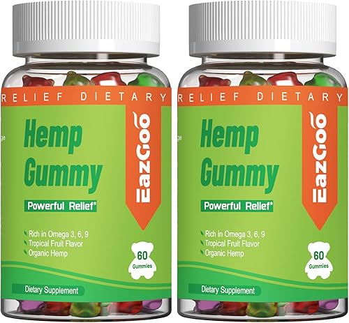 Paquete de 2 gomitas de cáñamo naturales extra fuertes Ayuda a la ansiedad, el estrés, el estado de ánimo, la relajación, calma, el sueño, el