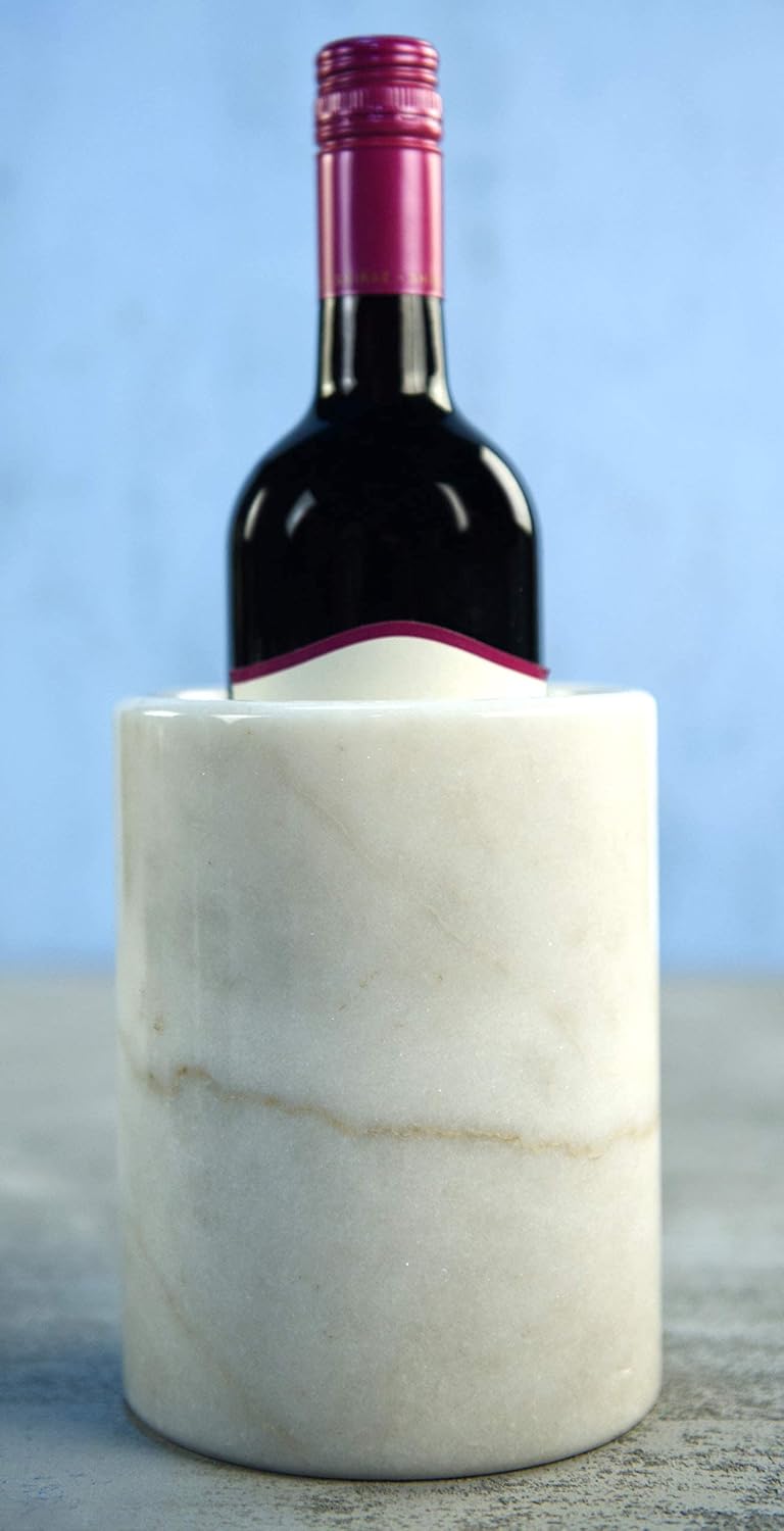 Best Cyber Deals 🔥 Wine Chiller White Table Top Handmade Marble Wine Chillers for Champagne - Tall 5x5x6.5 Inch Beverage Freeze Cooler Holder - Use as Utensils, Stationery & Centerpiece Bar Decor (WZ-03)