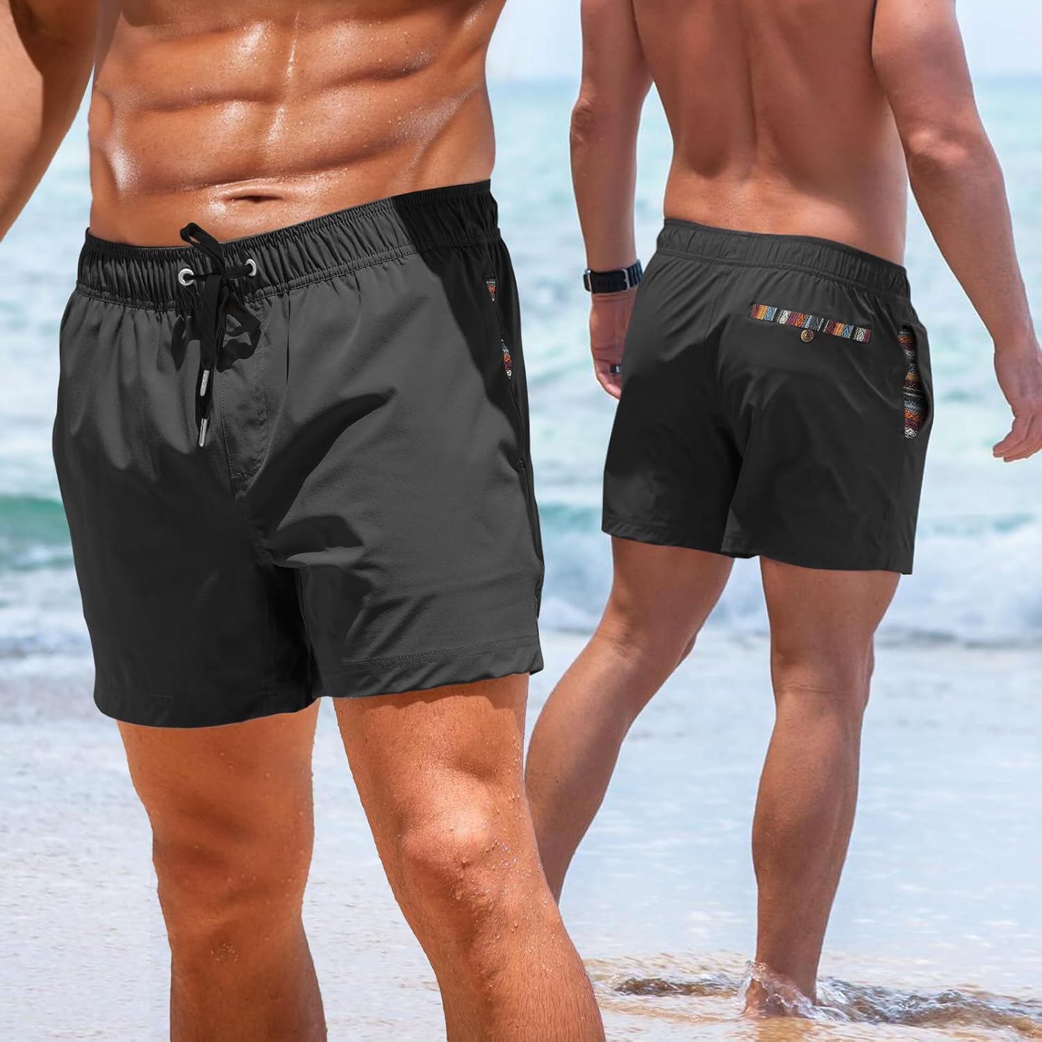Mens Casual Shorts Elastic Waist Drawstring Summer Beach Shorts Quick Dry Sports Athletic Golf Shorts with Pockets - Image 4