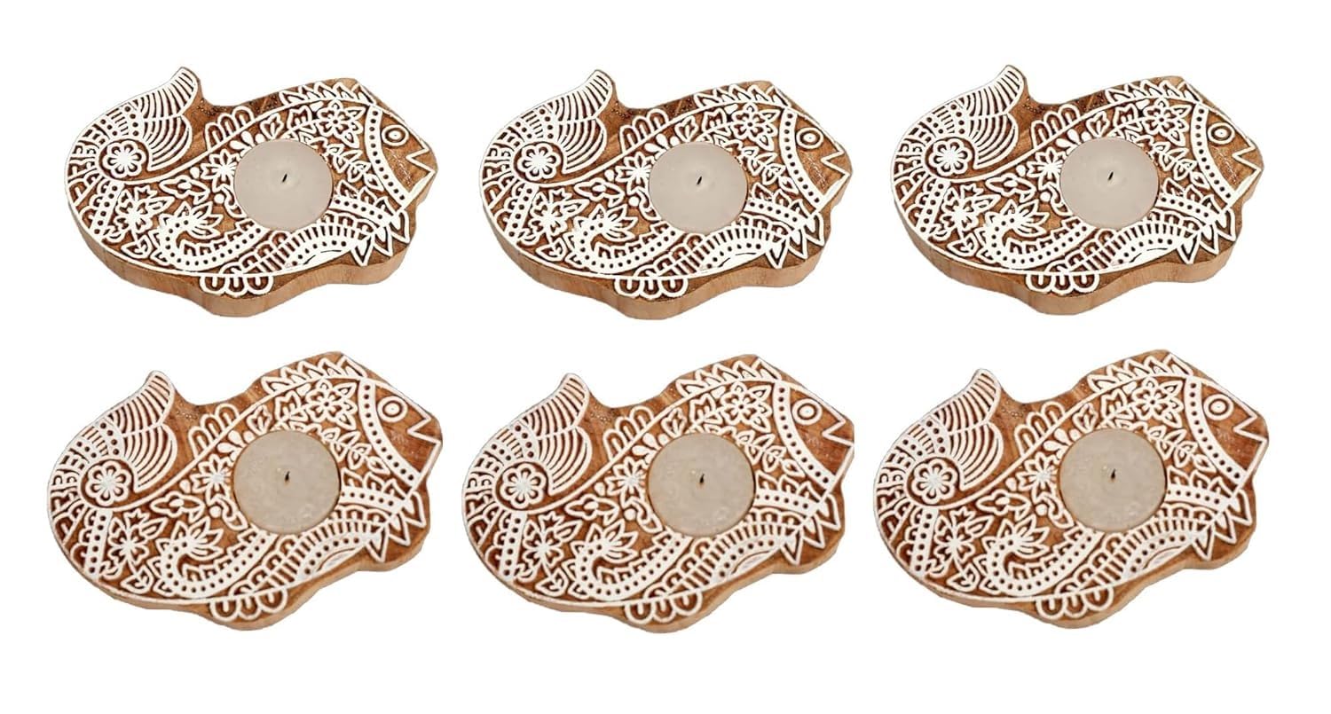 INDACORIFY Portavelas Decorativo con diseño de pez de Madera para fastivals navideños, Sala de Estar, Oficina y artículos de decoración del hogar, Soporte para Velas (10)