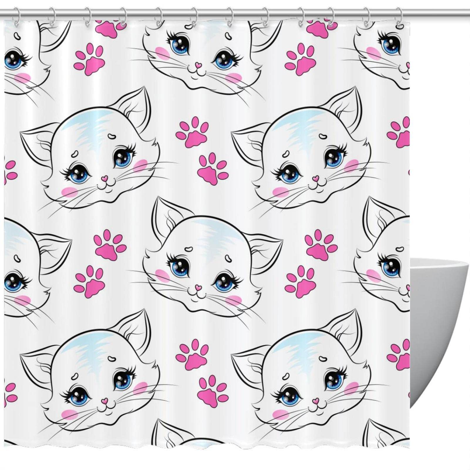 Rideaux de douche chat rose sans odeur pour salle de bain