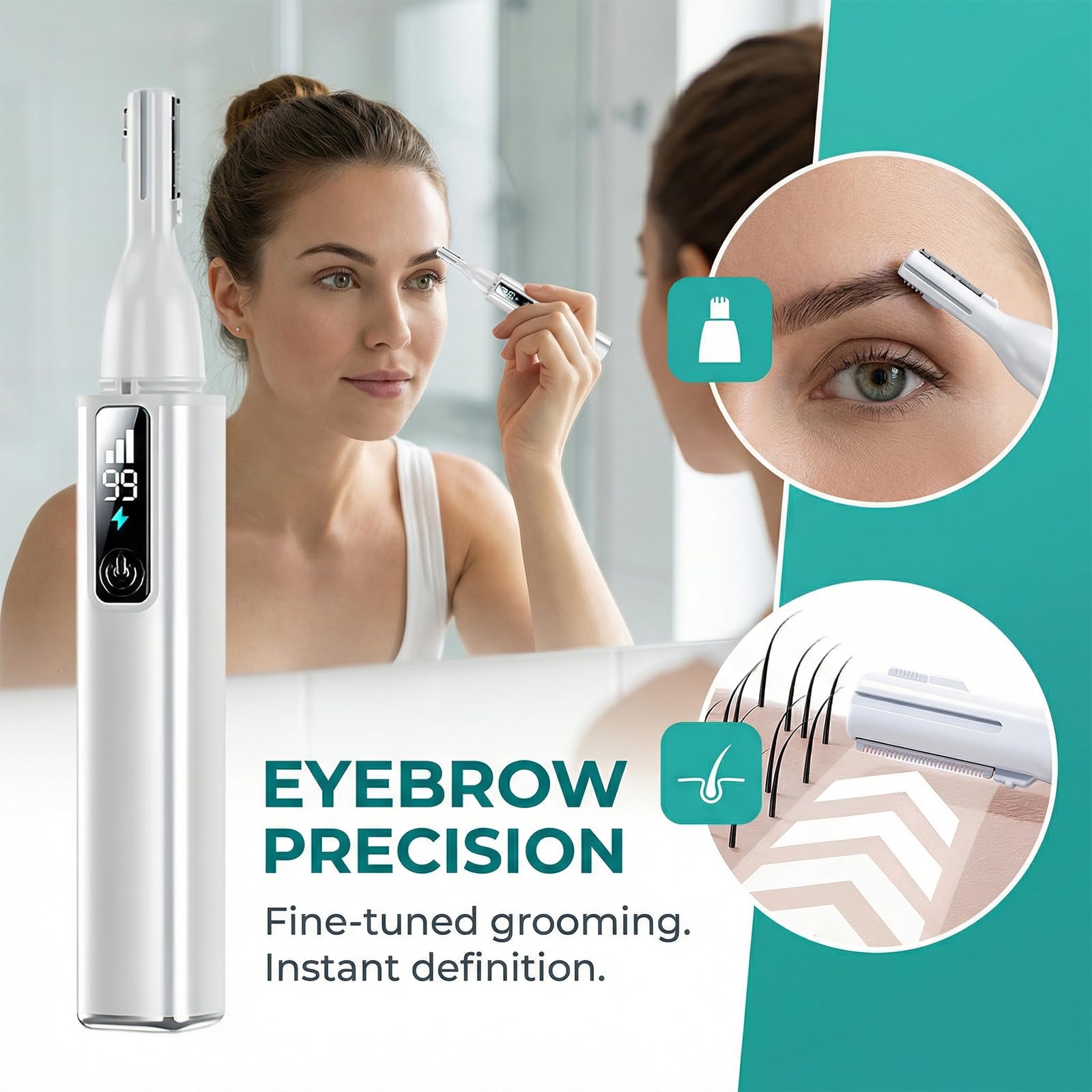 Colexy Augenbrauen Trimmer Damen, 2 in 1 Elektrischer Gesichtsrasierer Augenbrauenrasierer Wiederaufladbarer Nasenhaartrimmer, Tragbarer Präzisionstrimmer für Frauen Körper und Gesicht (Rosa)