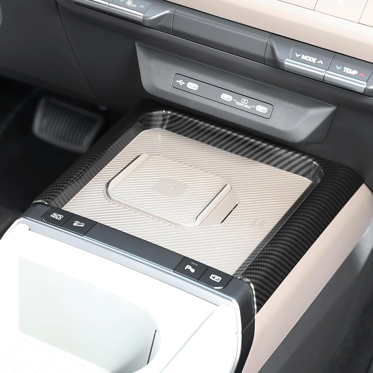 Center Console Wireless Charging Cover,Center Console Gear Panel Cover Wireless Charging Compatible with Kia Seltos 2027 SP3 Accessories(Carbon Fiber Style)