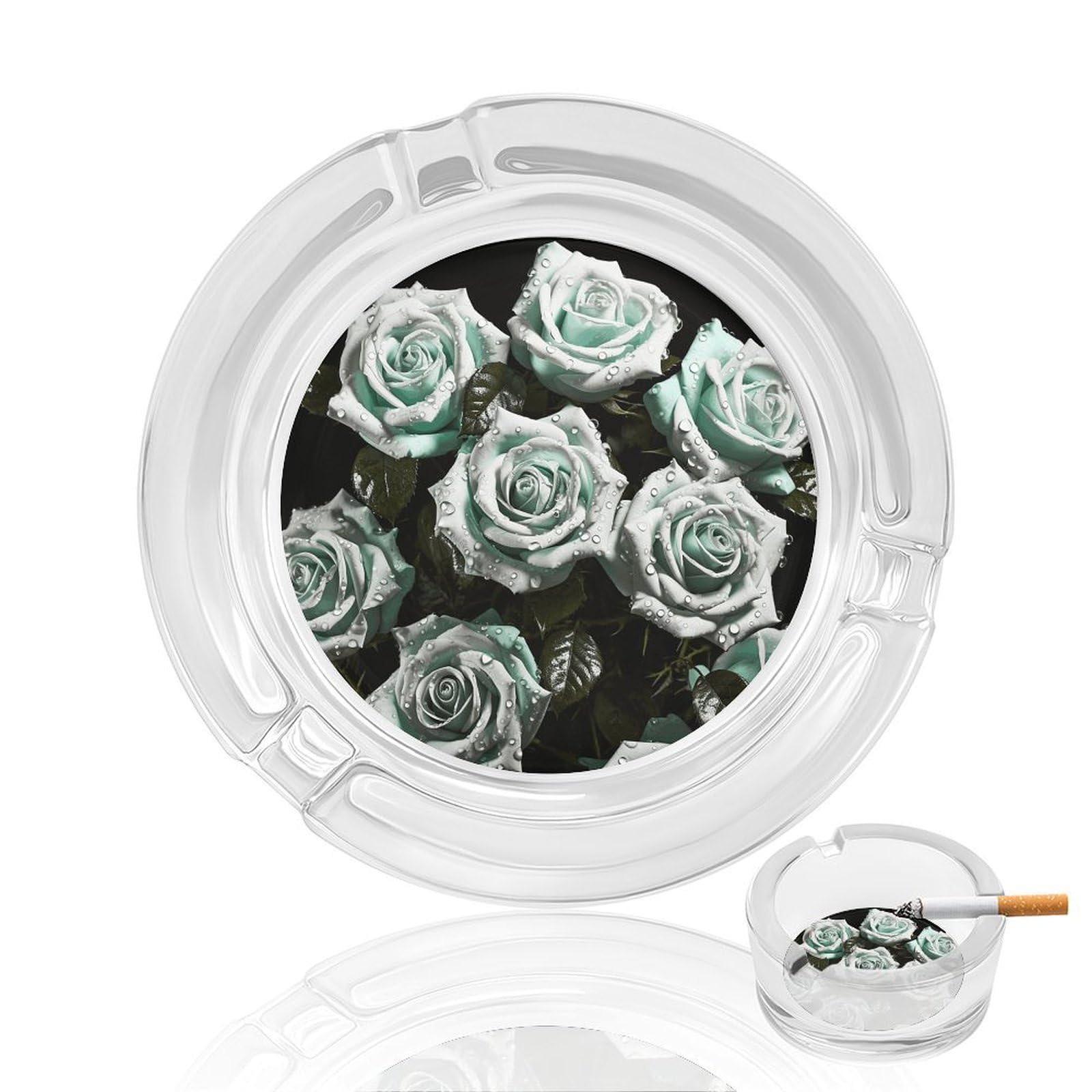Cendrier en verre rose verte rond pour cigarette, récipient décoratif transparent de table
