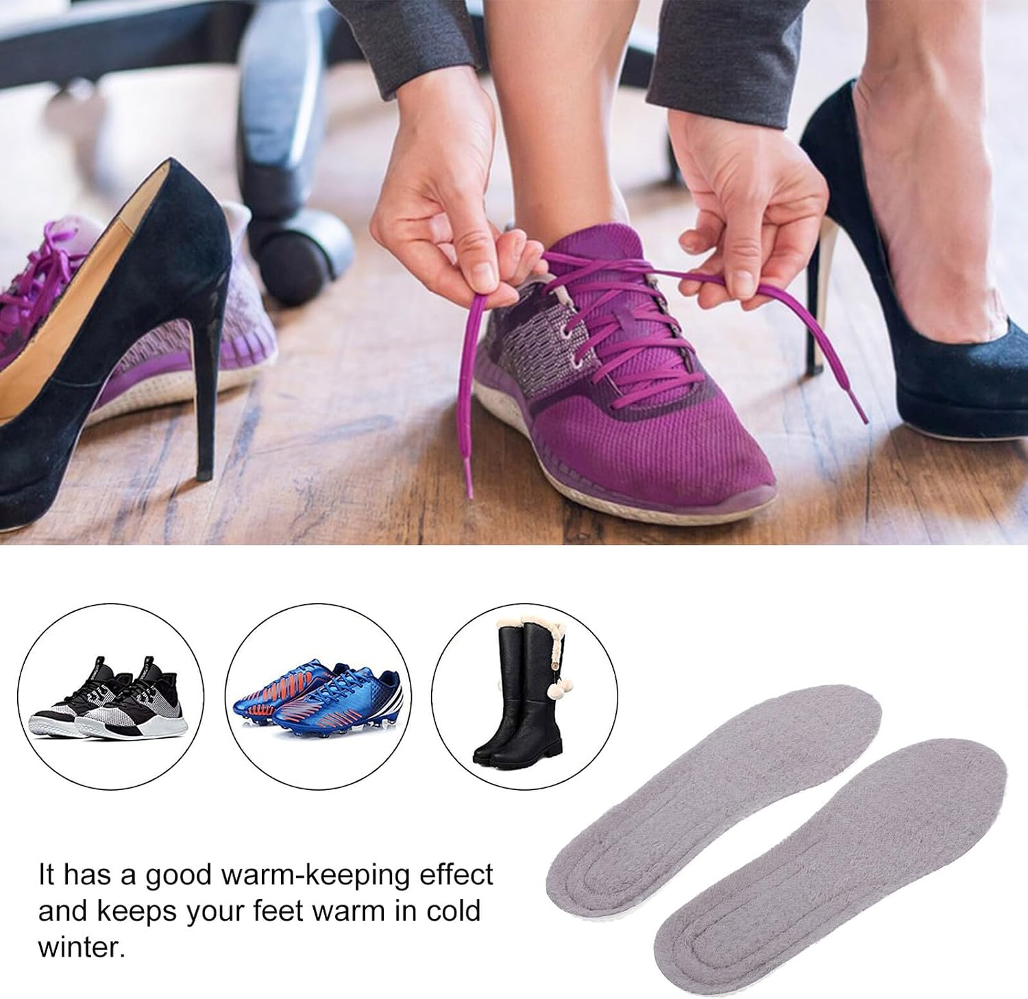 Winter Thermal Insoles for Men and Women, Thick Plush Shoe Liners with Self-Heating Gel Cushion, Shock Absorption and Warm Shoe Inserts for Outdoor Sports and Cold Weather