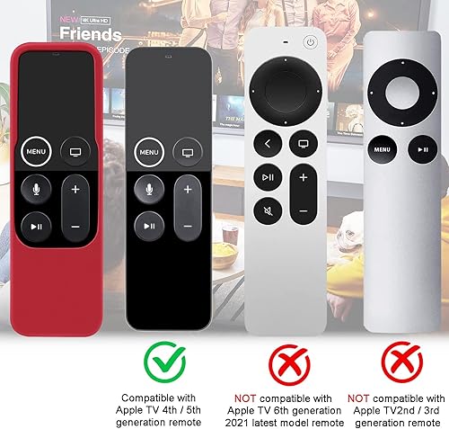 Miniatura 2 de Funda compatible con Apple TV 4K4 generación Remoto Peso Ligero Antigolpes Cubierta de Silicona para Controlador para Apple TV Siri Remote - Rojo