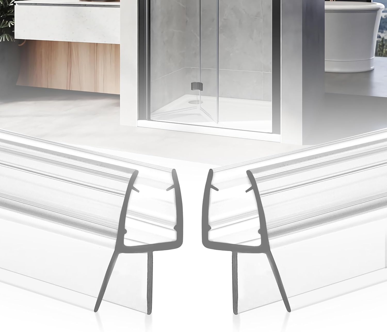 Product image of Shower Door Bottom Seal, 2-Pack PVC Strips with Sweep 36" Long, For 5/16"(8mm) Thick Framless Glass Door, to Stop Water Leakage