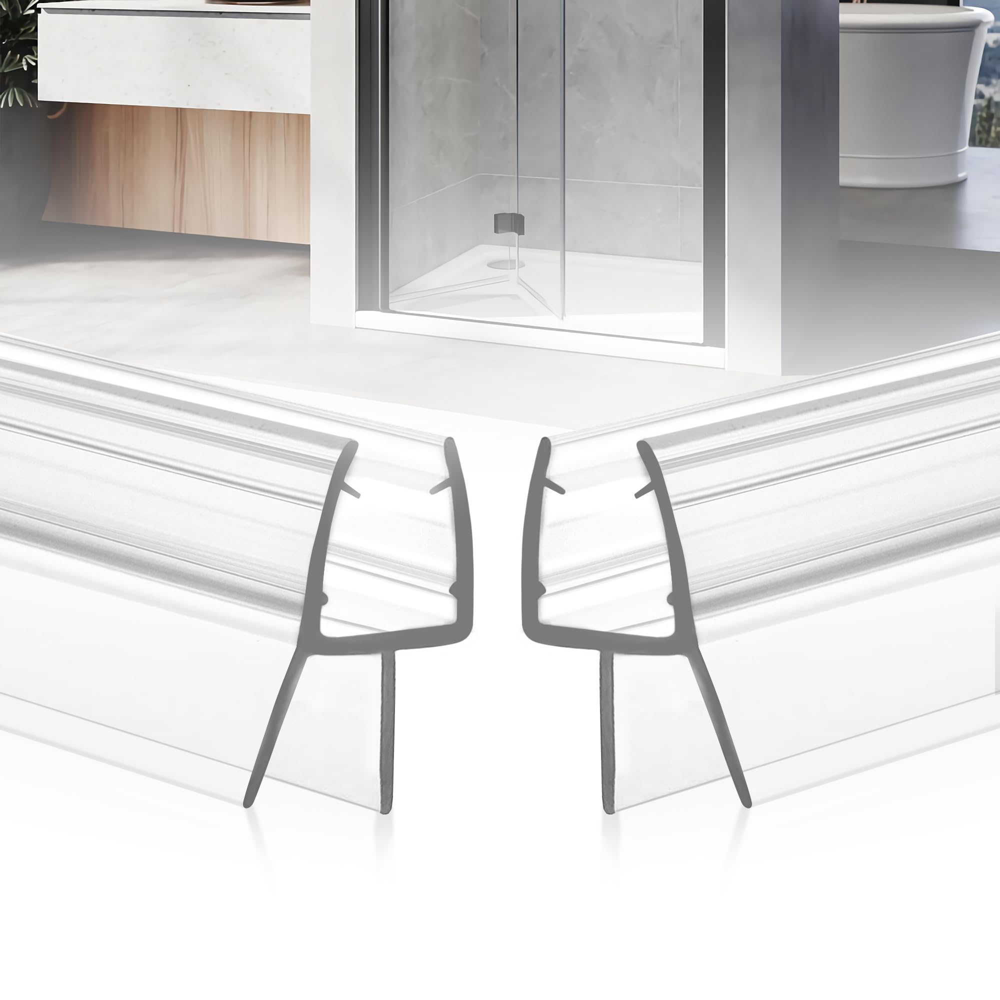 Photo 1 of Shower Door Bottom Seal, 2-Pack PVC Strips with Sweep 36" Long, for 3/8"(10mm) Thick Framless Glass Door, to Stop Water Leakage