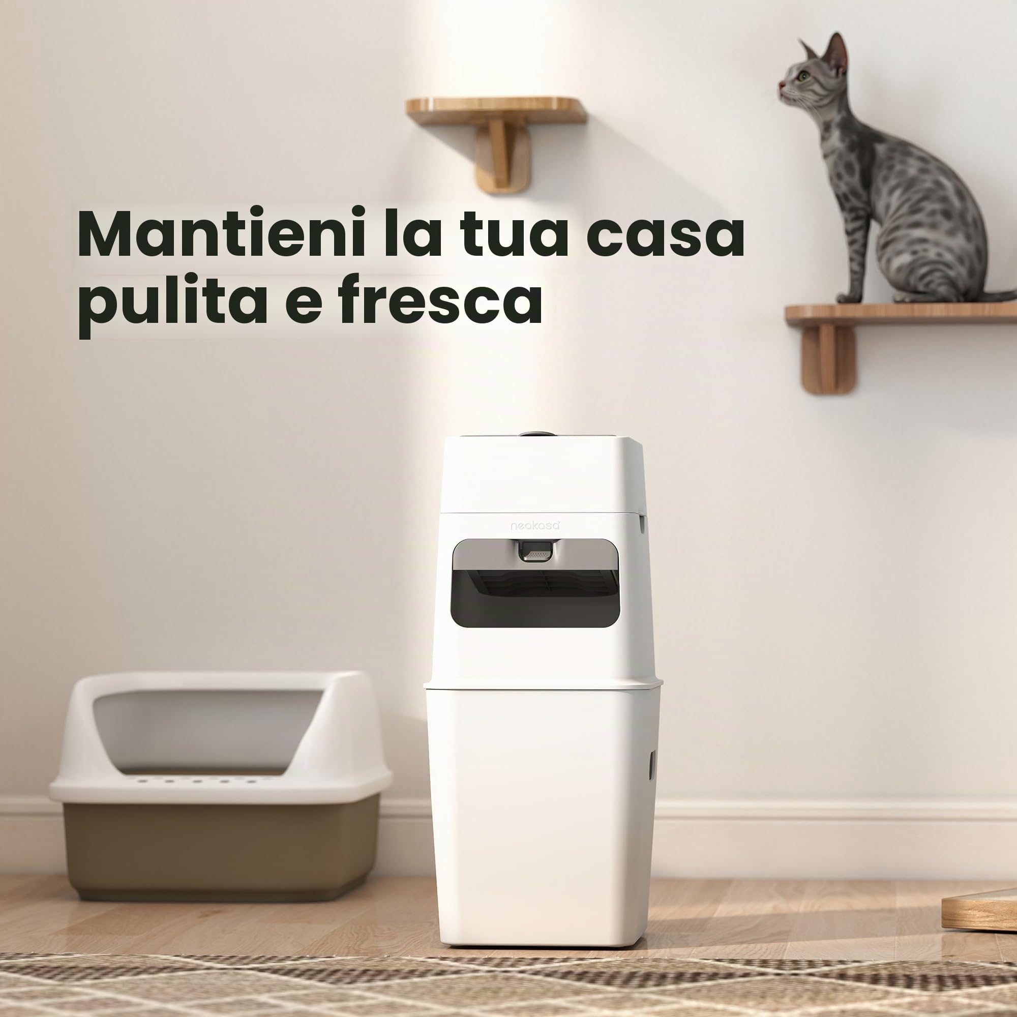 Neakasa PooGuard, cestino per lo smaltimento della lettiera, 9,2 l, per lettiera per gatti, rifiuti e pannolini, con finestrella di visualizzazione, apertura più ampia e sacchetto di ricarica per 4