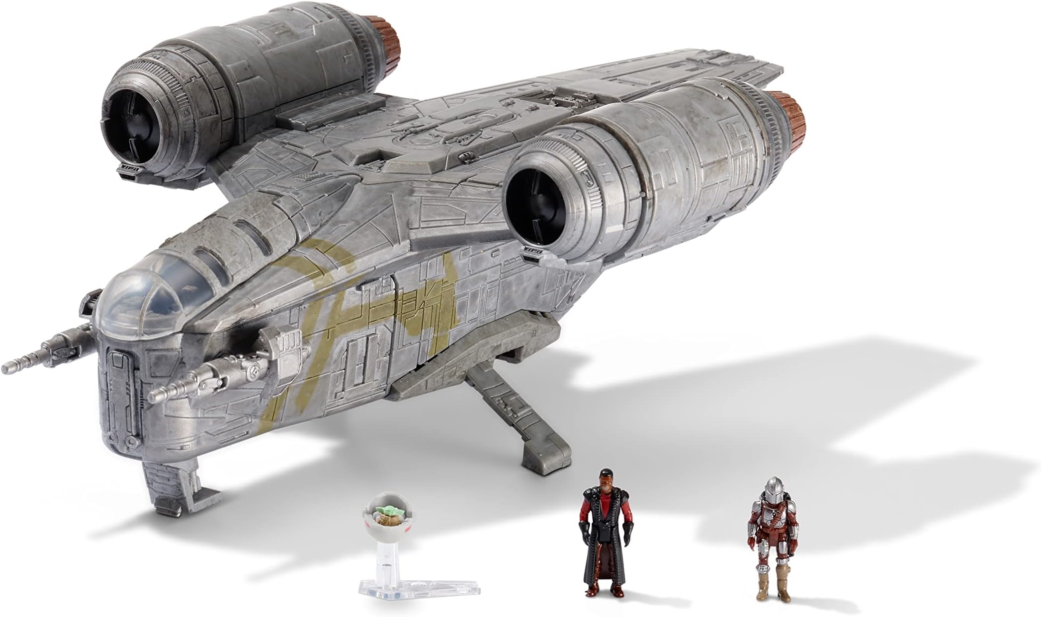 Star Wars Micro Galaxy Squadron Starship Class Razor Crest - 7-Inch Vehicle with 1-Inch Mandalorian, Greef Karga and Grogu Micro Figures