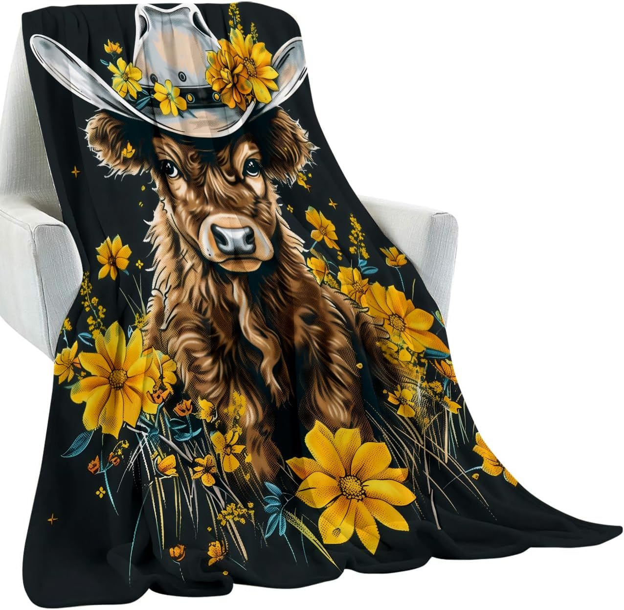 Highland Cow Blanket Gifts for Kids Women Adult Girls,Cowboy Hat Western Throw Blankets,Soft Comfy Lightweight for Home Couch Bed Sofa Decor,Rustic Farmhouse Art 50x60in - Image 4