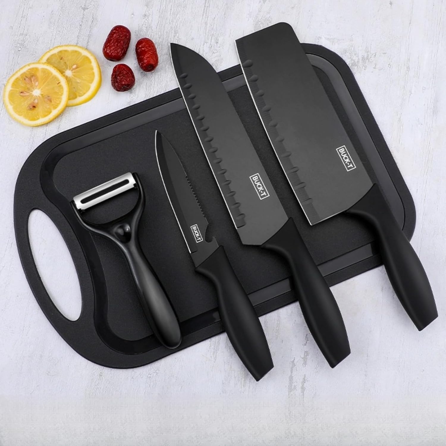 7-Piece Black Knife Set with Stand,Professional Kitchen Knife Set with Cutting Board - Image 4