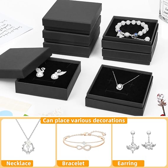 Small Jewelry Boxes, 20 Pack 3.5x3.5x1 Inch Jewelry Gift Boxes, Velvet Sponge Cardboard Gift Boxes for Jewelry Earrings Necklaces Bracelets(Black)