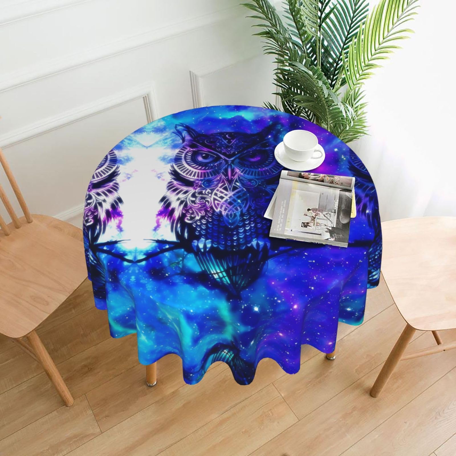 HJFCZH Blue Owl Prints Round Decorative Tablecloth 60in - High-Grade Polyester Throw for Dinners, Weddings & Everyday Use