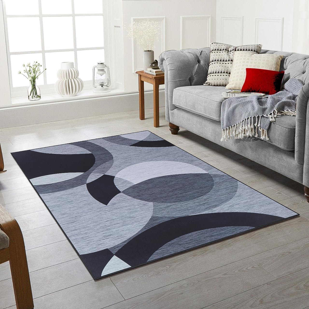 Washable Rugs for Living Room Black Grey Charcoal Modern Area Rug Non Slip Abstract Rug Large Rug for Bedroom Rug Soft Short Pile Carpet Rug for Home Décor-160 X 230 cm