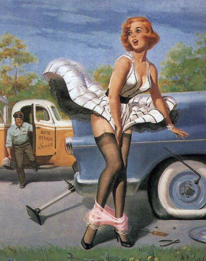 Mouse Pad Picture of Pinup Girls Vintage Damsel in Distress Flat Tire Mouse Pad 7.75 x 9.25 inches