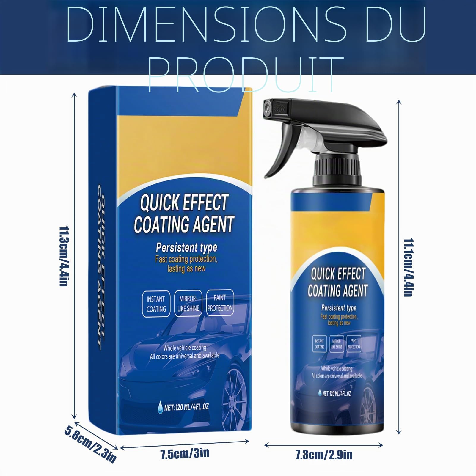 Quick Effect Coating Agent 3 en 1 High Protectio Car Coating Spray, Persistent Type Quick Effect Coating Agent For Car, Spray Coatingagent Hydrophobic, pour réparation de rayures de vernis (3 pièces)