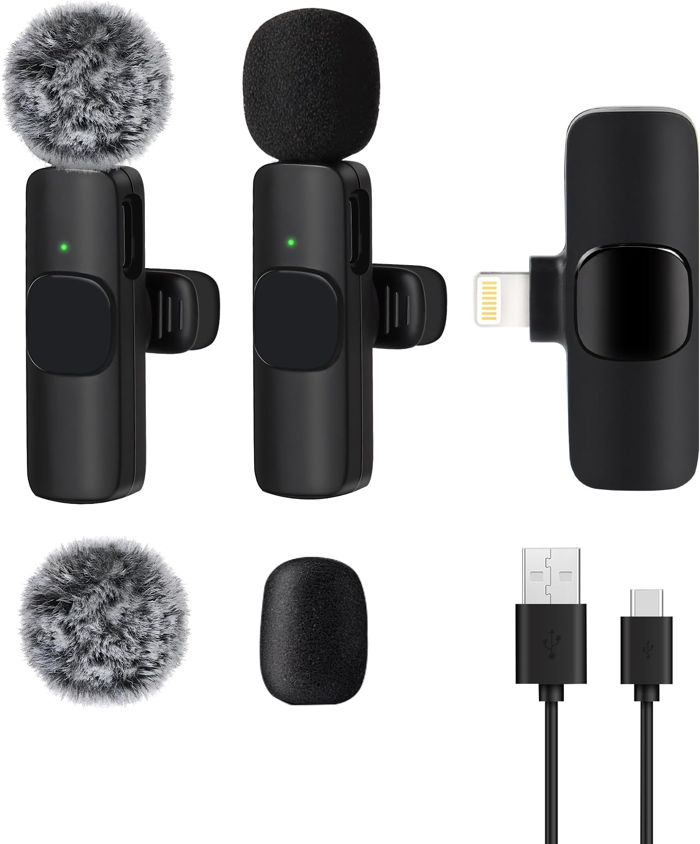 𝟮𝟬𝟮𝟰 Professional Wireless Lavalier Microphone for iPhone iPad, Wireless Microphone- 2 Pack Noise Canceling Crystal Clear Recording with USB-C, Live Streaming, YouTube, TikTok