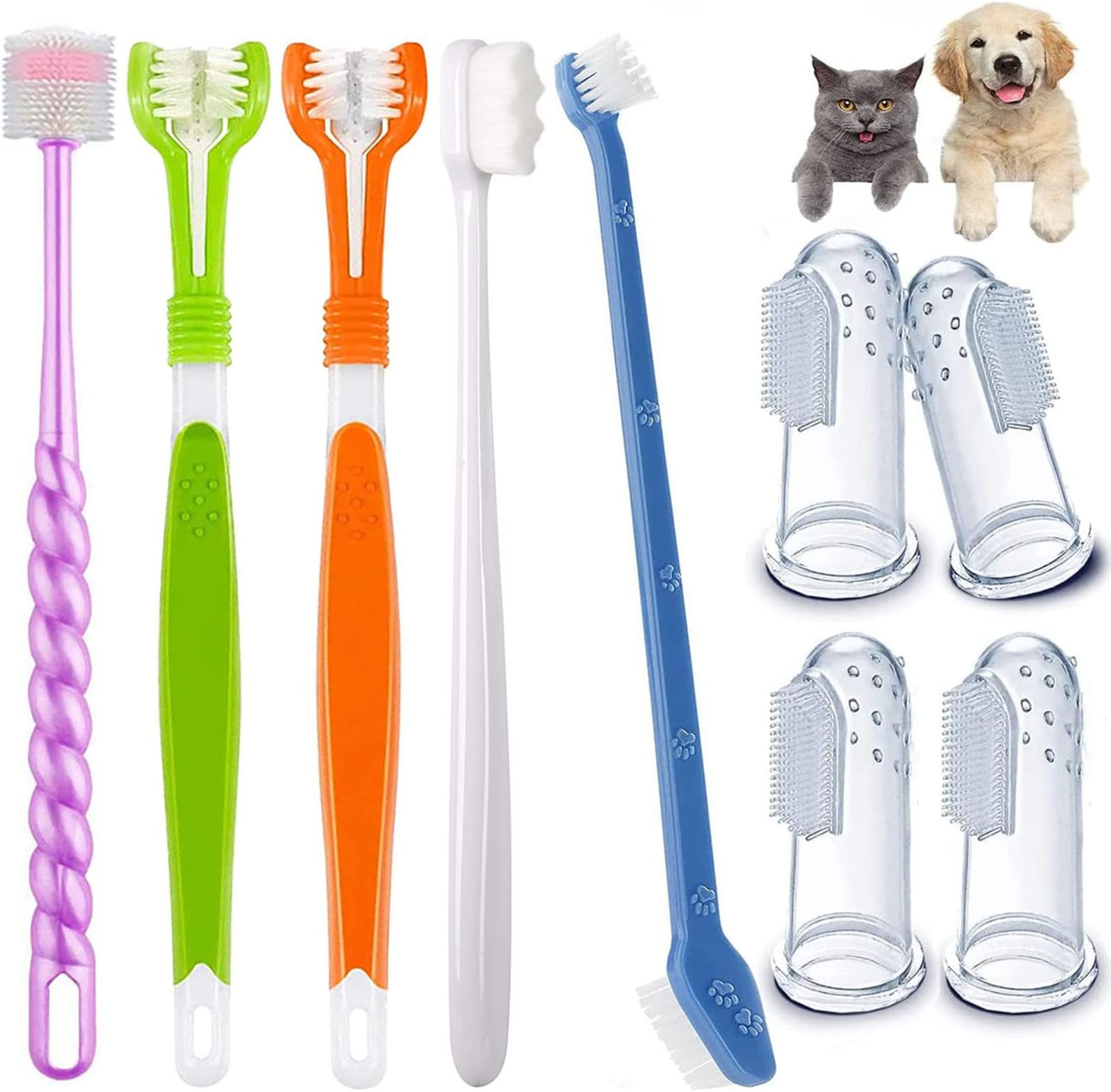 AZOFFYIU Dog Toothbrush Set, Triple Head Dog Toothbrushes