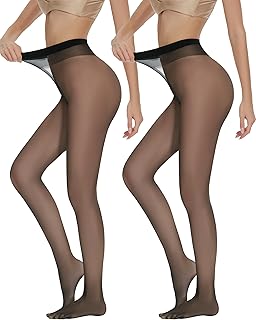 2-Pack 20D Tights for Women Opaque Black High Waisted Stockings Womens Footed Pantyhose with Reinforced Toe