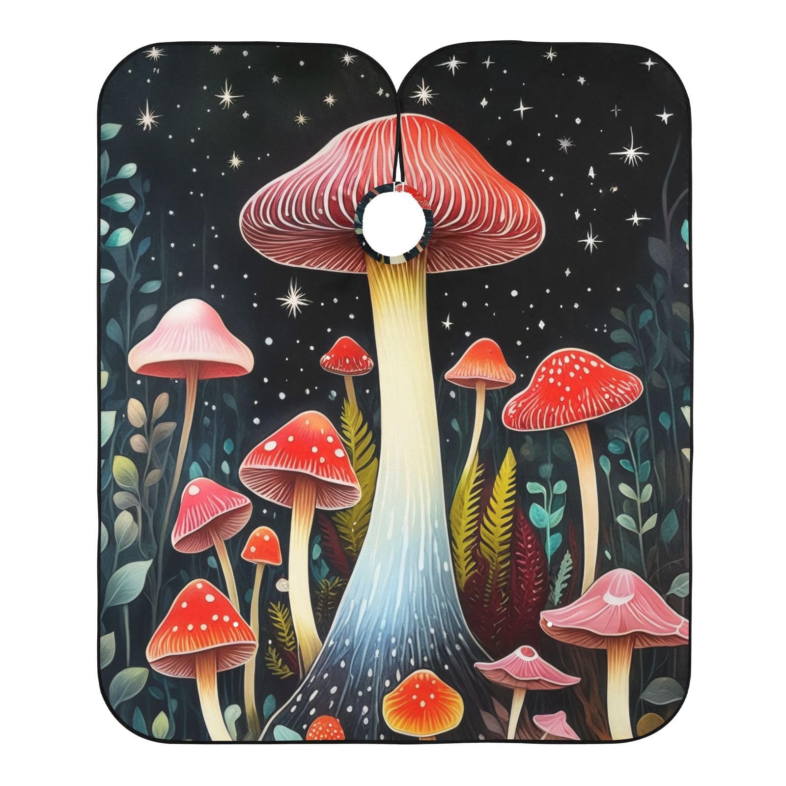 Hezely Night Woodland Mushrooms Hair Dye Cape, Barber Cape for Adults,Waterproof Salon Cape,Waterproof Hairdressing Styling Hair Cutting, 65